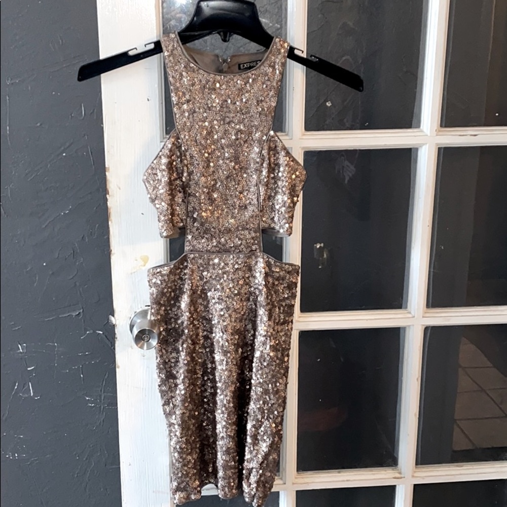 Express sequin cutout formal mini dress